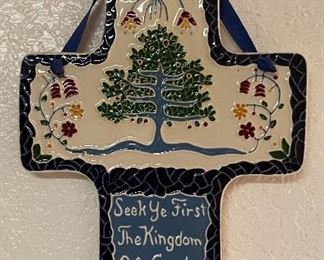 Ceramic Cross Wall Plaque "Seek Ye First The Kingdom of God"