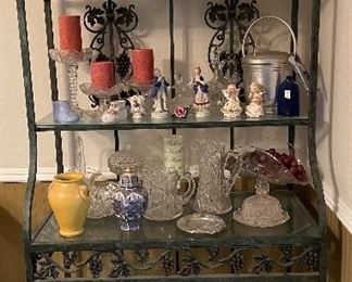 Wrought Iron Bakers Rack, Assorted Collectibles, Household Decor' 