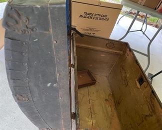 Interior 19th Century Domed Steamer Trunk Stagecoach Style Brought from Georgia by Family Member after Civil War. Family Papers Will Accompany Purchase