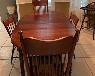Antique Mahogany Drop Leaf Dining Table with Woven Cane Chairs