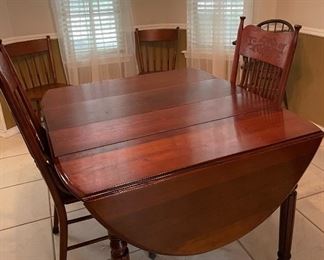 Antique Mahogany Drop Leaf Dining Table with Woven Cane Chairs