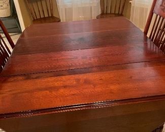 Antique Mahogany Drop Leaf Dining Table with Woven Cane Chairs