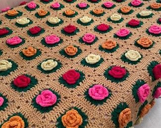 Antique Single Bed with Memory Foam Refurbished, Hand Crocheted Bed Quilt