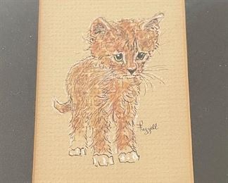 Signed & Framed Pen & Ink Art Kitty by Fuzzle
