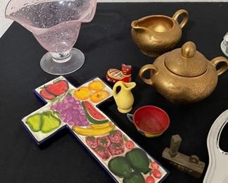 Talavera Style Cross, Sugar & Creamer, Candy Dish