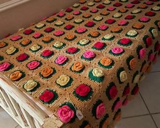 Antique Single Bed with Memory Foam Refurbished, Hand Crocheted Bed Quilt