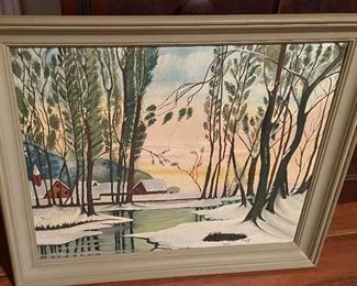 Signed & Framed Art on Canvas by M.S.W.