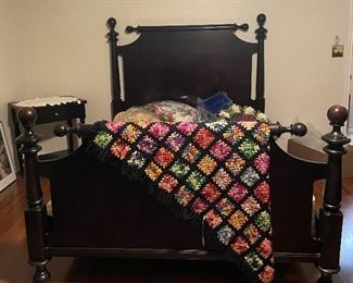 Martha Stewart Signature Collection Bedroom Set, Hand Made Granny Square Crochet Quilt, Headboard & Footboard, Box Spring