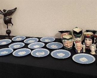 Wedgewood Collector's Yearly Plate, Royal Doulton Toby Pitchers, Candle Angels, Vintage Underwood & Underwood Stereoscope Viewer & Film