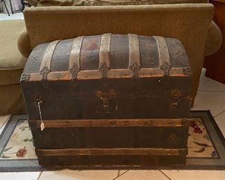 19th Century Domed Steamer Trunk Stagecoach Style Brought from Georgia by Family Member after Civil War. Family Papers Will Accompany Purchase, Rug