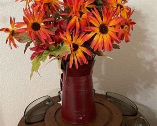 Fall Flower Arrangement, Wooden Lazy Susan with Glass Dishes