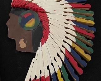 Hand Crafted Indian Head Made Out of Clothespins