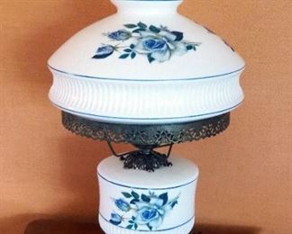 Vintage Painted Porcelain 2 Light Hurricane Style Table Lamp, 23" Tall