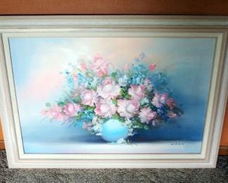Framed Original Oil On Canvas, Floral Still Life, Signed By Artist, 31" x 43"