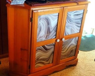 Solid Wood 2 Door Art Glass Panel Corner Cabinet, 38" x 47" x 24"