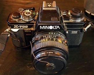 Vintage Minolta X700 35mm Camera, Including Vivitar MC Tele Converter Lens, And 80-200mm Lens, Minolta 280 Flash, And Carrying Case