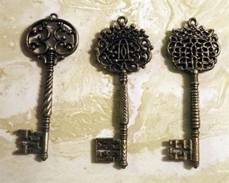 Decorative Brass Skeleton Keys, Qty 7