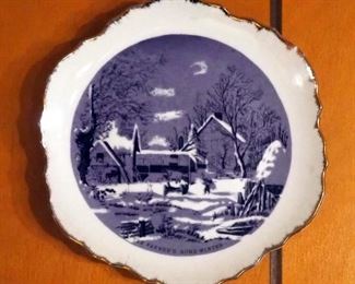 Painted Porcelain Plates, 7" Diameter, Qty 4, "The Farmers Home In Winter", "Home In The Wilderness", And More