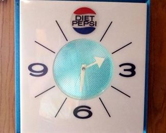 Vintage Electric Lighted Diet Pepsi Wall Clock, 16" x 15", Powers On