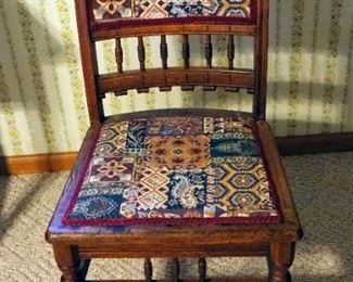 Antique Carved Back Chair, With Upholstered Seat