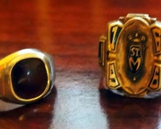 Jostens Jewelers 1966 Class Ring, And Silver Pinky Ring, With Garnet, Size 5, And 7, Includes Wood Jewelry Box