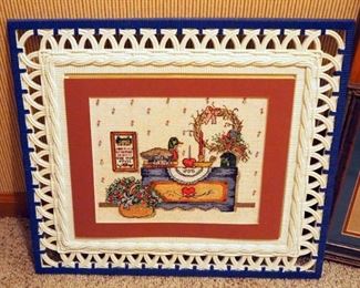 Framed Cross Stitch Wall Hangings, Qty 2, 18" x 21', And 14" x 16"