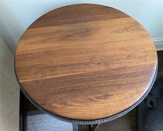 $750.00 Hand forged iron and wood side table 28"h x 28" diameter