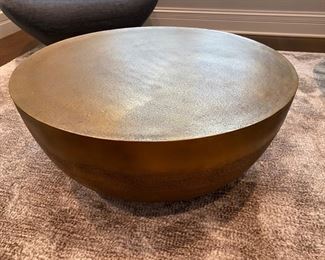 $350.00 Brass drum coffee table 14"h x 30" diameter