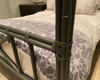 $1200.00 Painted bamboo four poster queen bed 80"h x 83 1/2"l x 66 1/2"w