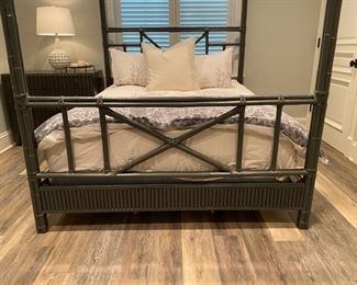 $1200.00 Painted bamboo four poster queen bed 80"h x 83 1/2"l x 66 1/2"w
