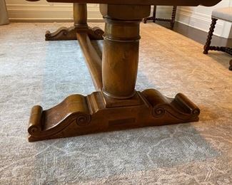 $4500.00 French custom inlaid walnut dining table offered with a pair of Alfonso Marina armchairs & 8 Ralph Lauren barley twist side chairs