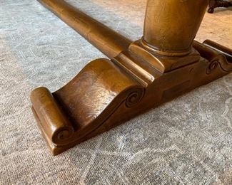 $4500.00 French custom inlaid walnut dining table offered with a pair of Alfonso Marina armchairs & 8 Ralph Lauren barley twist side chairs