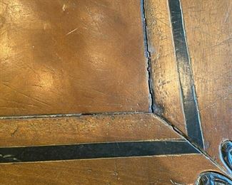 $4500.00 French custom inlaid walnut dining table offered with a pair of Alfonso Marina armchairs & 8 Ralph Lauren barley twist side chairs