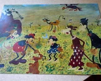 Oil painting  on metal of vintage Disney cartoon characters