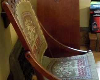 Victorian Folding Chair with Needlepointed Back and Seat in Arts and Crafts style