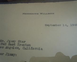 Signed letter from Meredith Wilson  "The Music Man"