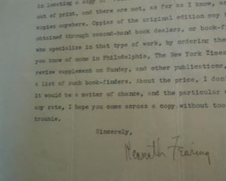 Signed letter from poet and novelist Kenneth Fearing