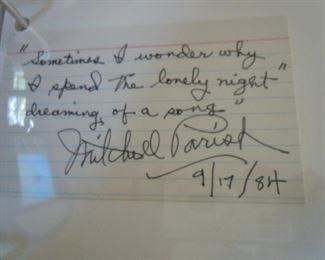 Lyrics to Stardust signed by Mitchell Parrish