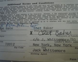 Signed contract Chet Baker