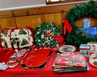 Christmas in July!  Large assortment of Christmas decorations, linens, and wreaths.