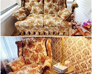 Vintage, floral, love seat and matching, wing-back chair.  Great condition and very comfy.