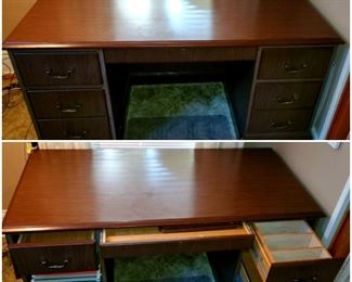 Ultra handsome, sturdy, solid wood, 5 drawer desk, with built in dividers in the drawers, and hardware for hanging files.  Like new condition.