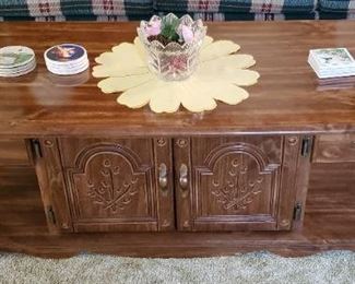 Nice, hardwood, vintage coffee table with two drawers and doors for storage.  Great condition.