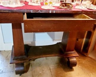 Beefy, vintage desk turned work bench with flip-top add- on, optional for buyer.