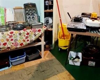 Nice variety of bakeware and  small electronic, 
kitchen  appliances.  
