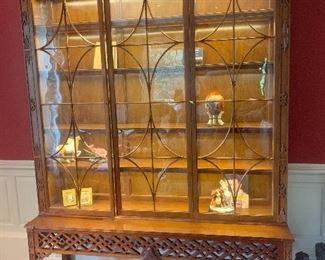 (2) tall china cabinets, lit, with original keys
Top section:  67.25”l x 12”w x 67.5”h
Bottom section: 67.25”l x 19”w x 22.72”h
Combined height: 91”
2 breakfronts with bases purchased in 1997 for a total of $37,322
Our price per each breakfront including base: $1,650
