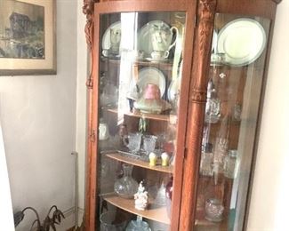 antique oak bowfront china cabinet