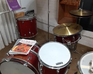 1960's Red Glitter Slingerland Jazz combo drum set with hardware and newer Zildjian cymbals.