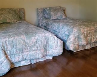 Vtg Twin Beds with Upholstered Headboards 