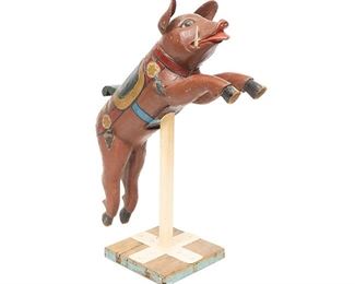 Vintage Carved Carousel Boar on Stand